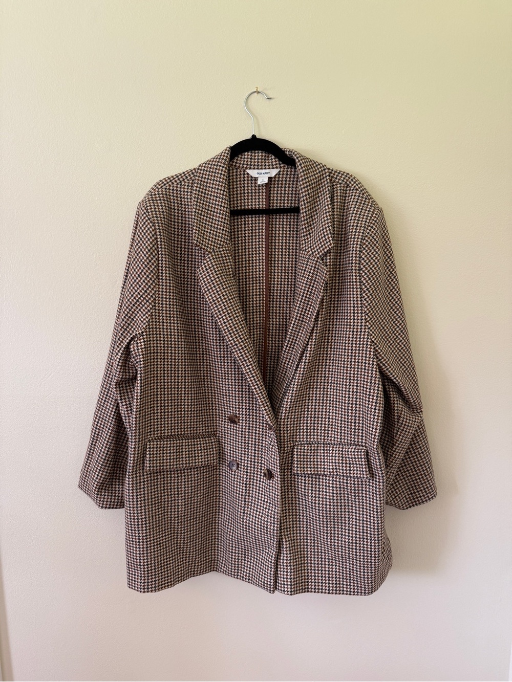 Old Navy Brown & Cream Checked Double-Breasted Blazer